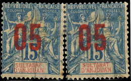 Anjouan 1912. ~ YT 22 Paire - 05 / 15 C. Type Sage - Oblitérés