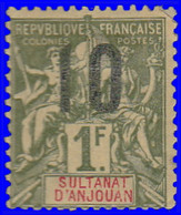 Anjouan 1912. ~ YT 30* - 10 / 1 F. Type Sage - Unused Stamps