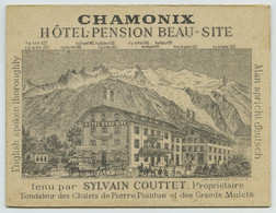 Carte Publicitaire De L'Hôtel-pension Beau-Site Tenu Par Le Guide Sylvain Couttet à Chamonix. Mont-Blanc. Vers 1890. - Advertising