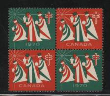 CANADA 1970 FIGHT TUBERCULOSIS & RESPIRATORY DISEASES TB CHRISTMAS SEALS BLOCK TYPE 2 Medicine Vaccination Disease - Vignettes Locales Et Privées