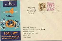 GB 1959 QEII 6d & 1sh Rare Mixed Postage On B.O.A.C. Britannia Jet-Prop Airliner, Superb Maiden Flight "LONDON - SYDNEY" - Cartas & Documentos