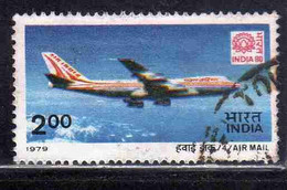 INDIA INDE 1979 AIR POST MAIL AIRMAIL POSTA AEREA 80 EMBLEM BOEING 747 2r USED USATO OBLITERE' - Poste Aérienne