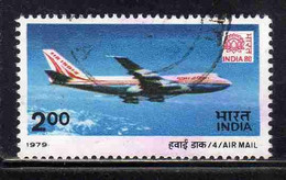 INDIA INDE 1979 AIR POST MAIL AIRMAIL POSTA AEREA 80 EMBLEM BOEING 747 2r USED USATO OBLITERE' - Poste Aérienne