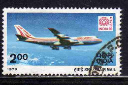 INDIA INDE 1979 AIR POST MAIL AIRMAIL POSTA AEREA 80 EMBLEM BOEING 747 2r USED USATO OBLITERE' - Poste Aérienne