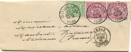 BELGIQUE - COB 45+46X2 SIMPLE CERCLE BOUILLON SUR LETTRE POUR LA FRANCE, 1886 - 1869-1888 León Acostado
