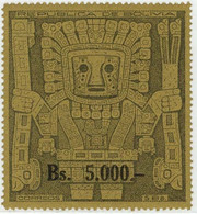 BOLIVIA 1960 Mi 654 TIWANAKU PRE-COLOMBIAN CULTRUE SURCHARGE ON 1925 ISSUE MINT GOLDEN STAMP ** - Indios Americanas