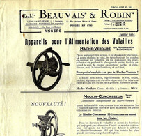 1923  AGRICULTURE ELEVAGE  1923 PUBLICITE BEAUVAIS & ROBIN ANGERS MACHINES AGRICOLES ALIMENTATION DES VOLAILLES B.E. - Publicités