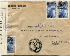 GRAND LIBAN LETTRE CENSUREE DEPART BEYROUTH ? XII ? POUR LA FRANCE - Covers & Documents