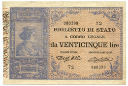 25 LIRE BIGLIETTO DI STATO REGNO UMBERTO I ITALIA TURRITA 21/07/1895 BB/BB+ - Regno D'Italia – Other