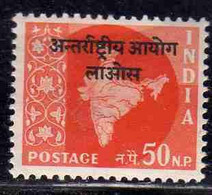 INDIA INDE 1957 OVERPRINTED IN BLACK INTERNATIONAL COMMISSION IN INDO-CHINA 50np  MLH - Ungebraucht
