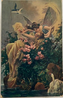 AK ILLUSTRATORS ZATZKA: LIEBESGEFLÜSTER,  FASHION, GIRLS, ANGEL, FLOWERS 1910. - Zatzka