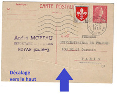 ROYAN Charente Carte Postale Entier 15 F Muller Compl 5F Lille VARIETE Décalage Découpe Vers Le HAUT Yv 1011-CP 1186 - Cartoline Postali E Su Commissione Privata TSC (ante 1995)