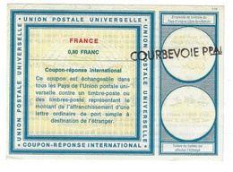 COUPON REPONSE INTERNATIONAL  Type VIENNE 0,80 Franc COURBEVOIE Ppal - Reply Coupons