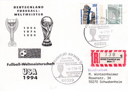 USA 1994 Registered Postal Stationery Card: Football Soccer Calcio Fussball; FIFA World Cup USA; Wunder Von Bern - 1954 – Suisse