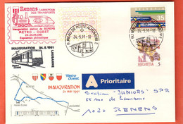 ZRD-03 RARE Enveloppe Inauguration Métro Ouest De Lausanne, Renens Carrefour Des Transports, Circulé Mai 1991 - Cartas & Documentos