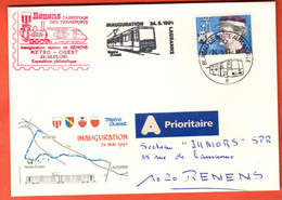 ZRD-03 RARE Enveloppe Inauguration Mai 1991 Métro Ouest De Lausanne, Renens Carrefour Des Transports, Circulé Mai 1991 - Brieven En Documenten
