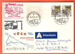 ZRD-04 RARE Enveloppe Inauguration Mai 1991 Métro Ouest De Lausanne, Renens Carrefour Transports, Circulé Vers Sullens - Brieven En Documenten