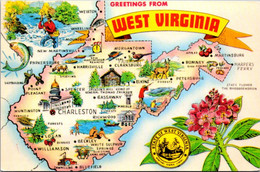 West Virginia Greetings From The Mountain State With Map State Seal And Flower - Andere & Zonder Classificatie