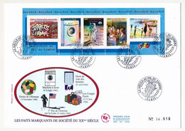 France - FDC - Siècle Fil Du Timbre - Faits Marquants De Société Du XX° Siècle - Paris - 30/09/2000 - Briefe U. Dokumente