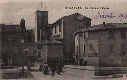 Marseille - St Saint Marcel, La Place Et L'Eglise En 1916, Tabac - Carte Non Circulée - Saint Marcel, La Barasse, Saint Menet