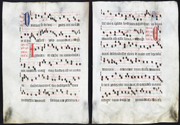Seltenes, Sehr Großes Original Pergament-Blatt Aus Einer Antiphonar-Handschrift Des 15. Jahrhunderts / Very Ra - Teatro & Sceneggiatura