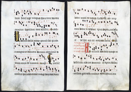 Seltenes, Sehr Großes Original Pergament-Blatt Aus Einer Antiphonar-Handschrift Des 15. Jahrhunderts / Very Ra - Theater & Scripts