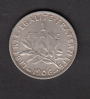 1 Franc Semeuse Argent 1906 - H. 1 Franc