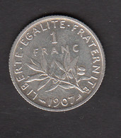 1 Franc Semeuse Argent 1907 - H. 1 Franc