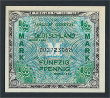 Alliierte Bes.-Gem.Ausg. Rosenbg: 200a, US-Druck Mit F, Kontrollnummer 9stellig Bankfrisch 1944 1/2 Mark (9810791 - 1/2 Mark