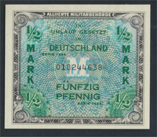 Alliierte Bes.-Gem.Ausg. Rosenbg: 200a, US-Druck Mit F, Kontrollnummer 9stellig Bankfrisch 1944 1/2 Mark (9810794 - 1/2 Mark