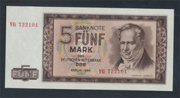 DDR Rosenbg: 354b, KN 6stellig, Austauschnote Bankfrisch 1964 5 Deutsche Mark (9810847 - 5 Deutsche Mark