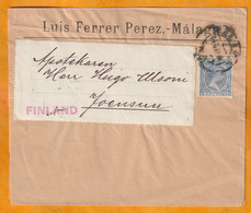 1896 - 5 Centimos Bleu Sur Enveloppe De MALAGA Espagne Vers Joensuu, Finlande Suomi Finland - Storia Postale