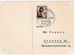 52987 - Deutsches Reich - 1937 - 3Pfg Luftschutz EF A DrucksKte SoStpl BERLIN - ... MILCHWIRTSCHAFTLICHE ... -> Dresden - Agricultura