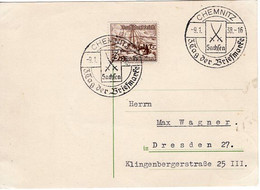 52989 - Deutsches Reich - 1938 - 3Pfg Schiffe EF A DrucksKte SoStpl CHEMNITZ - TAG DER BRIEFMARKE - Giornata Del Francobollo