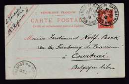 37/166 --  Entier Postal Semeuse NICE 28.10.1918 Vers KORTRIJK Belgique Libre !!! Arrivée Le 11 XI 1918 = ARMISTICE - Autres & Non Classés