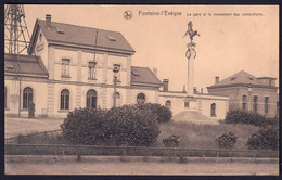 +++ CPA - FONTAINE L'EVEQUE - Gare Et Monument Des Combattants   // - Fontaine-l'Eveque