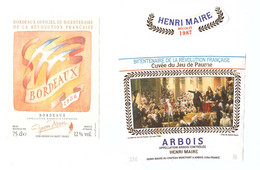 Lot De 2 étiquettes De Vin Du Bicentenaire De La Révolution : Bordeaux Et Arbois (04) - 200 Jahre Französische Revolution