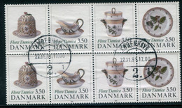 DENMARK 1990 Royal Danish Porcelain Two Strips In Block Used..   Michel 977-80 - Gebruikt