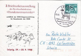 53081 - DDR - 1988 - 25Pfg Kl.Bauten EF A SoKte SoStpl LEIPZIG - DDR-SIEGERAUSSTELLUNG FUER RASSEHUNDE ... -> Schweiz - Chiens