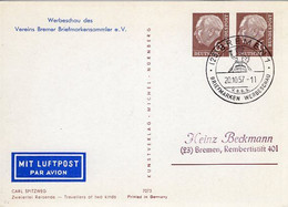 53088 - Bund - 1957 - 6&6Pfg Heuss I PGALpAnsKte "Carl Spitzweg" SoStpl BREMEN - BRIEFMARKEN-WERBESCHAU - Autres & Non Classés
