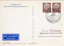 53088 - Bund - 1957 - 6&6Pfg Heuss I PGALpAnsKte "Carl Spitzweg" SoStpl BREMEN - BRIEFMARKEN-WERBESCHAU - Other & Unclassified