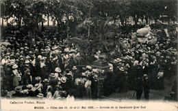 Mâcon Fêtes Des 29,30 Et 31 Mai 1909 Arrivée De La Cavalcade Quai Sud Char Tank Cisterna Fiesta Saône-et-Loire TB.Etat - Macon