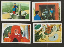 Chromo Vignette Image < " TINTIN ET LE LAC AUX REQUINS " ( Lot De 4 ) N° 104 113 114 115    <  Raymond Leblanc 1973 - Tintin