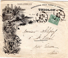 Enveloppe Illustrée Publicitaire Datée Du 30 Octobre 1923 :SERRURERIE THIOLON - PARCS ET JARDINS - Factories & Industries