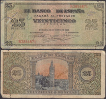 SPAIN - 25 Pesetas 1938 "Giralda In Seville" P# 111 Europe Banknote - Edelweiss Coins - 25 Peseten