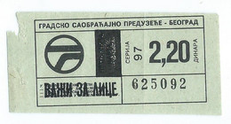 Yugoslavia,Serbia,Belgrade - Old Bus Ticket,One-day Ticket - Europe