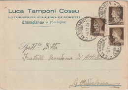 A108. Colangianus. 1935. Annullo Frazionario Su Cartolina PUBBILICITARIA. ... LAVORAZIONE SUGHERI - QUADRETTI ... - Marcophilie