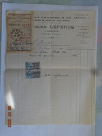 FACTURE  JUIN 1923  CORDES EN CHANVRE & EN ALOES EDMOND LEPERCQ A DORIGNIES DOUAI NORD 59 TIMBRE FISCAL - Collections