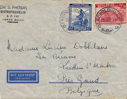 COVER  1945  LEOPOLDVILLE A L. DOBBELAERE  ,,LA BECASEE ,, LAETHEM ST.MARTIN PRES GAND LUFTPOST  BELGIQUE  VIA AIR MAIL - Covers & Documents