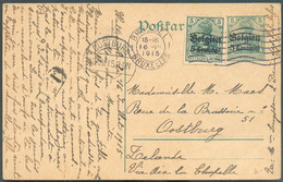 INTERNE BELGE AUX PAYS-BAS - E.P. Carte 5 Centimes S/5pfg + Tp 5 Centimes S/5pfg Obl. Méc. De BRUXELLES 16)VII-1915 Vers - Krijgsgevangenen